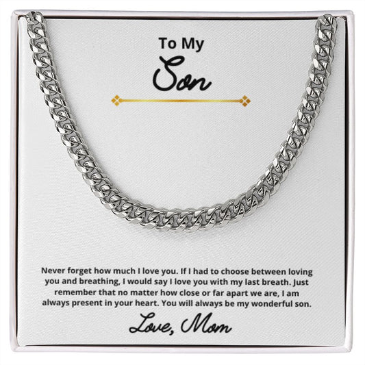 To My Son Necklace, Mother Son Necklace, Mother to Son Birthday Gift, Gifts to Son from Mom, Cuban Link Chain Necklace Gift, Message Card Jewelry