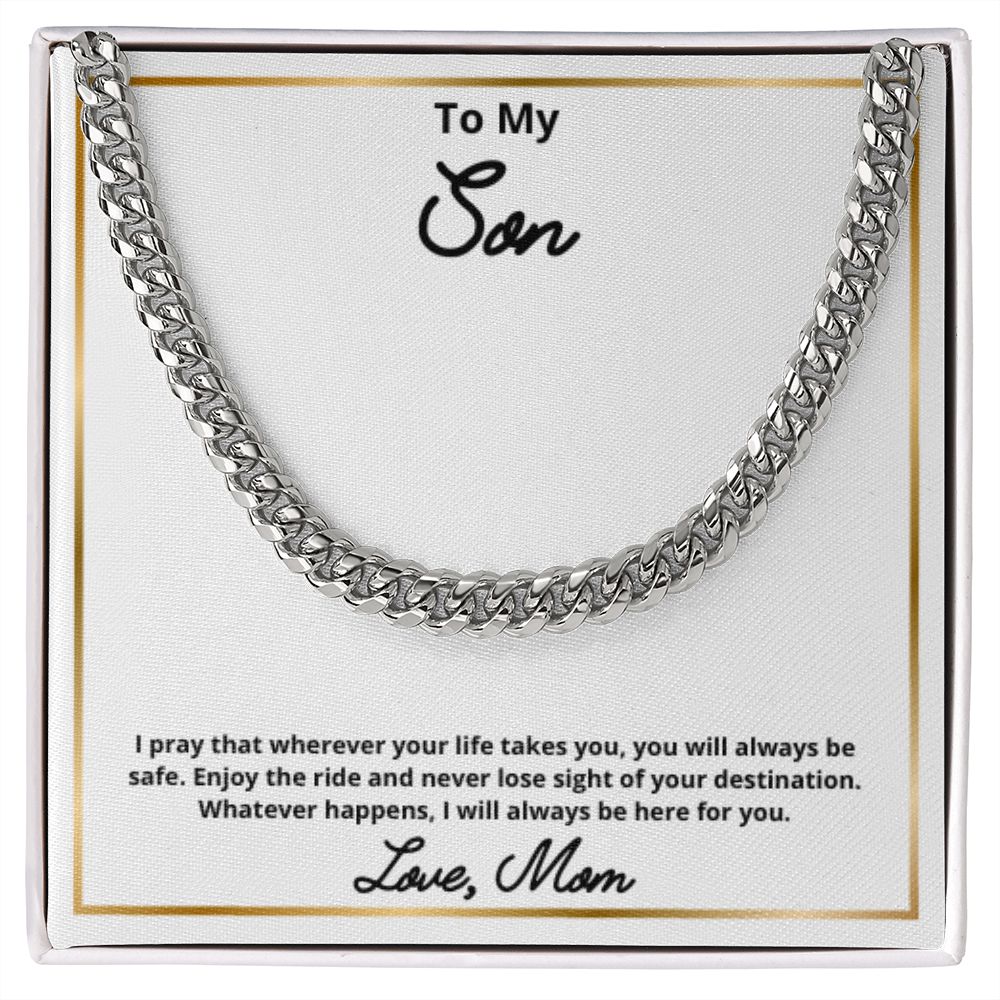 To My Son Necklace, Mother Son Necklace, Mother to Son Birthday Gift, Gifts to Son from Mom, Cuban Link Chain Necklace Gift, Message Card Jewelry