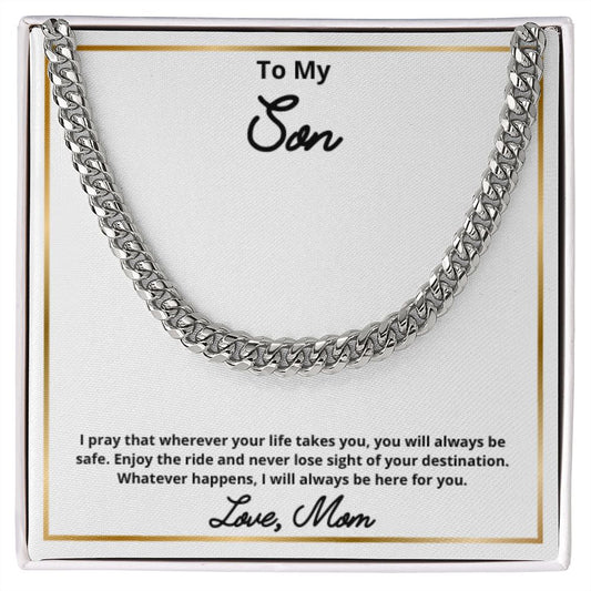 To My Son Necklace, Mother Son Necklace, Mother to Son Birthday Gift, Gifts to Son from Mom, Cuban Link Chain Necklace Gift, Message Card Jewelry