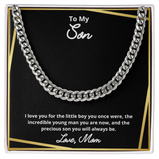 To My Son Necklace, Father Son Necklace, Father to Son Birthday Gift, Gifts to Son from Dad, Cuban Link Chain Necklace Gift, Message Card Jewelry