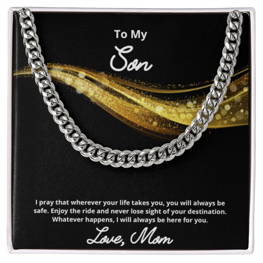 To My Son Necklace, Mother Son Necklace, Mother to Son Birthday Gift, Gifts to Son from Mom, Cuban Link Chain Necklace Gift, Message Card Jewelry
