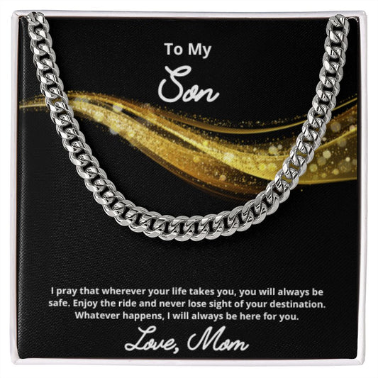 To My Son Necklace, Mother Son Necklace, Mother to Son Birthday Gift, Gifts to Son from Mom, Cuban Link Chain Necklace Gift, Message Card Jewelry