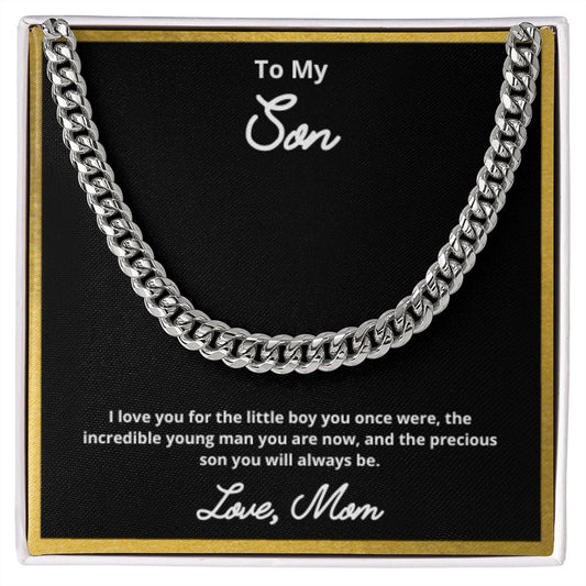 To My Son Necklace, Father Son Necklace, Father to Son Birthday Gift, Gifts to Son from Dad, Cuban Link Chain Necklace Gift, Message Card Jewelry