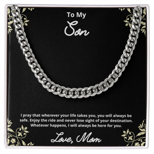 To My Son Necklace, Father Son Necklace, Father to Son Birthday Gift, Gifts to Son from Dad, Cuban Link Chain Necklace Gift, Message Card Jewelry