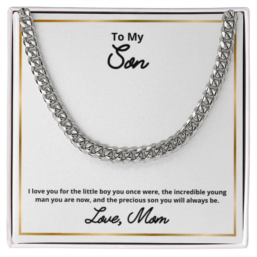 To My Son Necklace, Mother Son Necklace, Mother to Son Birthday Gift, Gifts to Son from Mom, Cuban Link Chain Necklace Gift, Message Card Jewelry