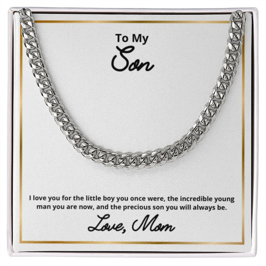 To My Son Necklace, Mother Son Necklace, Mother to Son Birthday Gift, Gifts to Son from Mom, Cuban Link Chain Necklace Gift, Message Card Jewelry