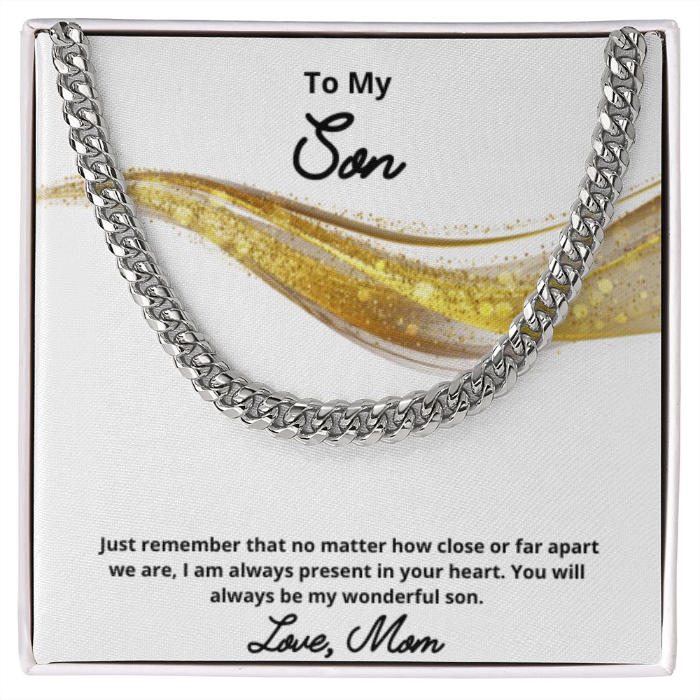 To My Son Necklace, Mother Son Necklace, Mother to Son Birthday Gift, Gifts to Son from Mom, Cuban Link Chain Necklace Gift, Message Card Jewelry