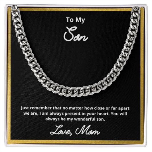 To My Son Necklace, Father Son Necklace, Father to Son Birthday Gift, Gifts to Son from Dad, Cuban Link Chain Necklace Gift, Message Card Jewelry