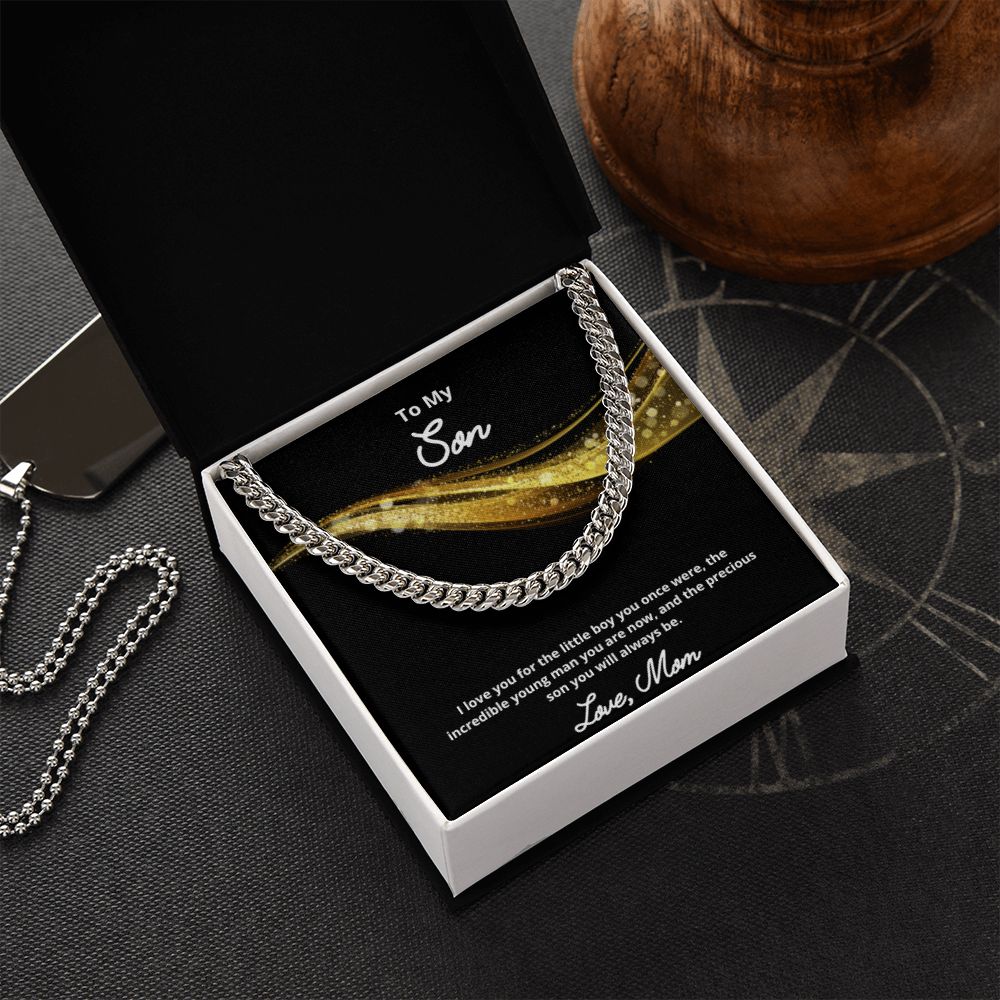 To My Son Necklace, Mother Son Necklace, Mother to Son Birthday Gift, Gifts to Son from Mom, Cuban Link Chain Necklace Gift, Message Card Jewelry
