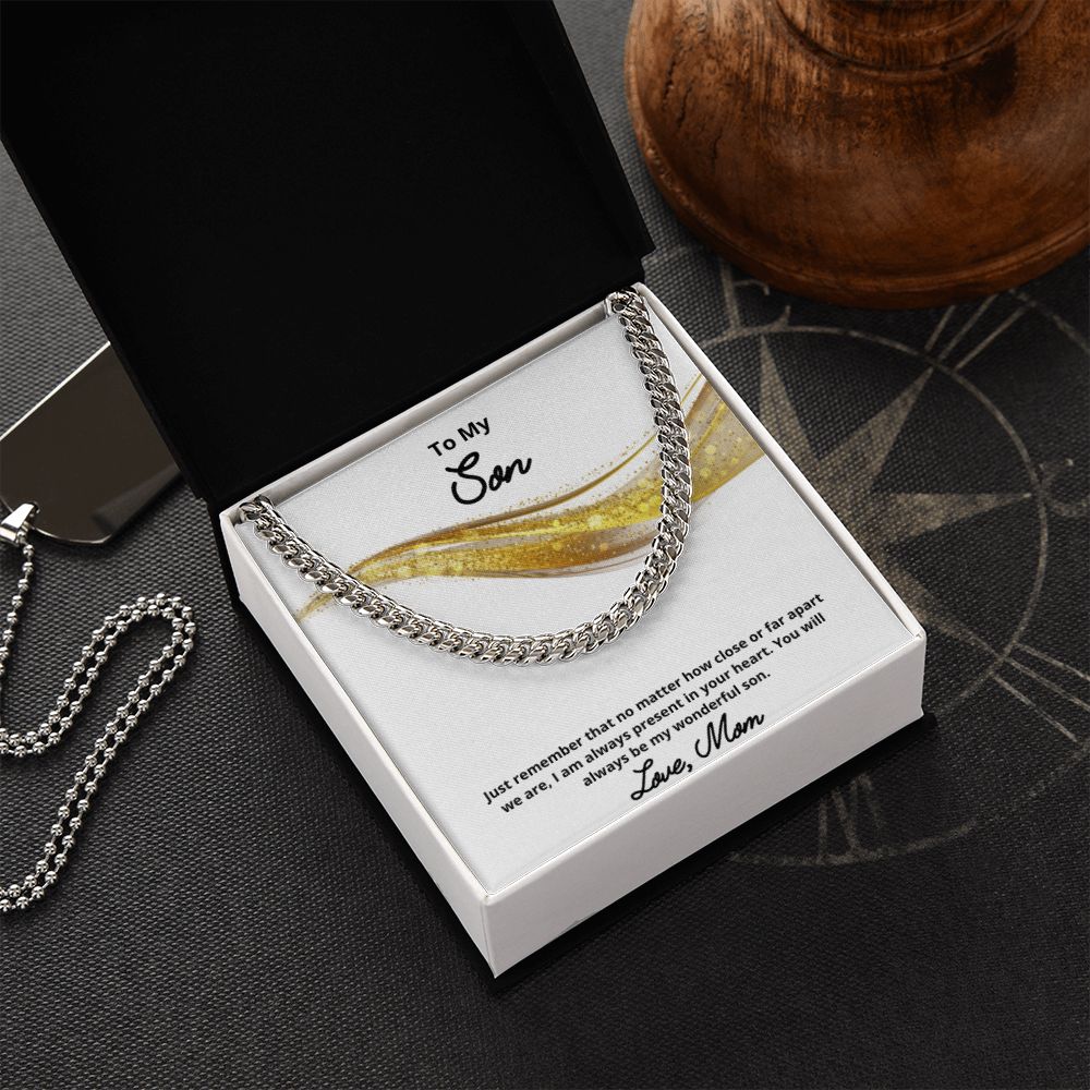 To My Son Necklace, Mother Son Necklace, Mother to Son Birthday Gift, Gifts to Son from Mom, Cuban Link Chain Necklace Gift, Message Card Jewelry