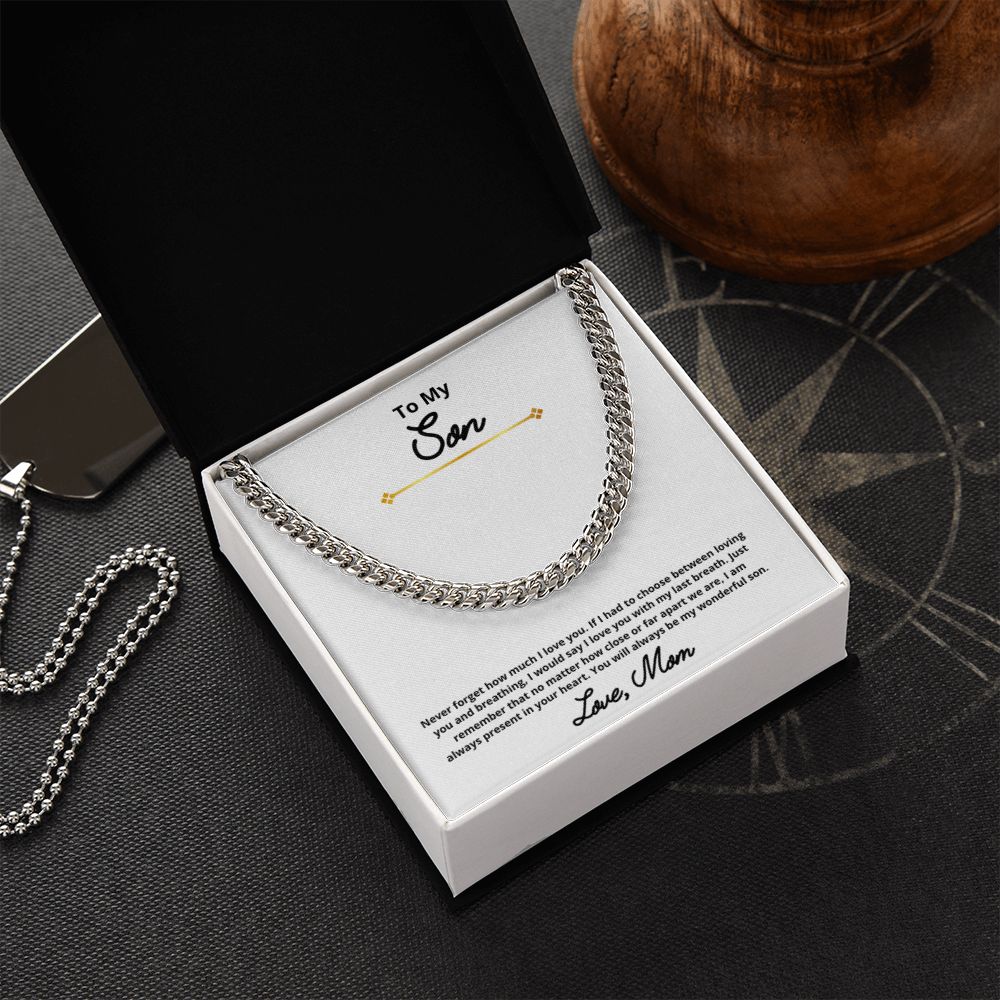 To My Son Necklace, Mother Son Necklace, Mother to Son Birthday Gift, Gifts to Son from Mom, Cuban Link Chain Necklace Gift, Message Card Jewelry