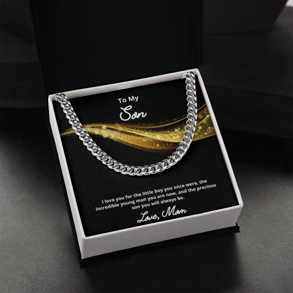 To My Son Necklace, Mother Son Necklace, Mother to Son Birthday Gift, Gifts to Son from Mom, Cuban Link Chain Necklace Gift, Message Card Jewelry
