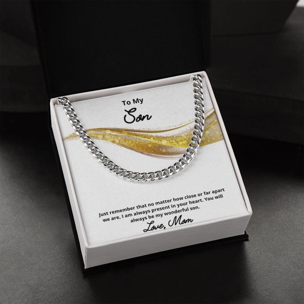 To My Son Necklace, Mother Son Necklace, Mother to Son Birthday Gift, Gifts to Son from Mom, Cuban Link Chain Necklace Gift, Message Card Jewelry