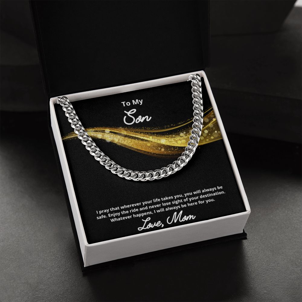 To My Son Necklace, Mother Son Necklace, Mother to Son Birthday Gift, Gifts to Son from Mom, Cuban Link Chain Necklace Gift, Message Card Jewelry