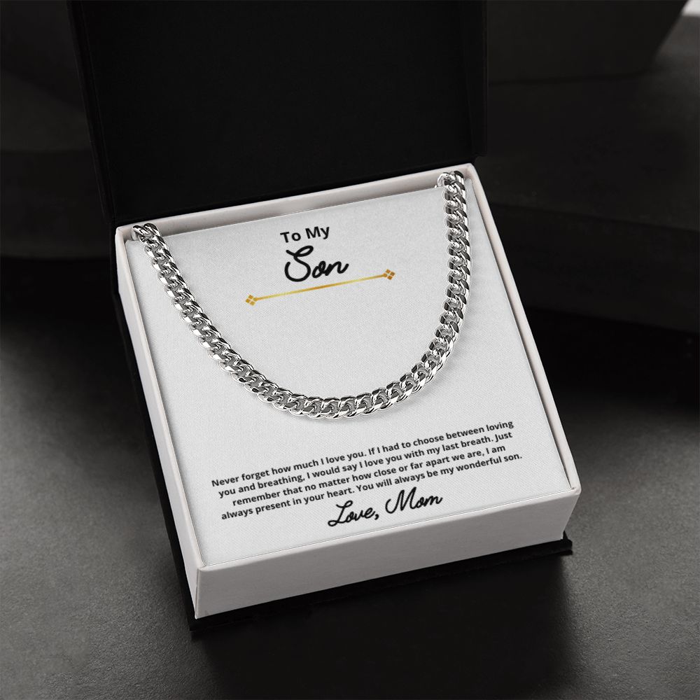 To My Son Necklace, Mother Son Necklace, Mother to Son Birthday Gift, Gifts to Son from Mom, Cuban Link Chain Necklace Gift, Message Card Jewelry