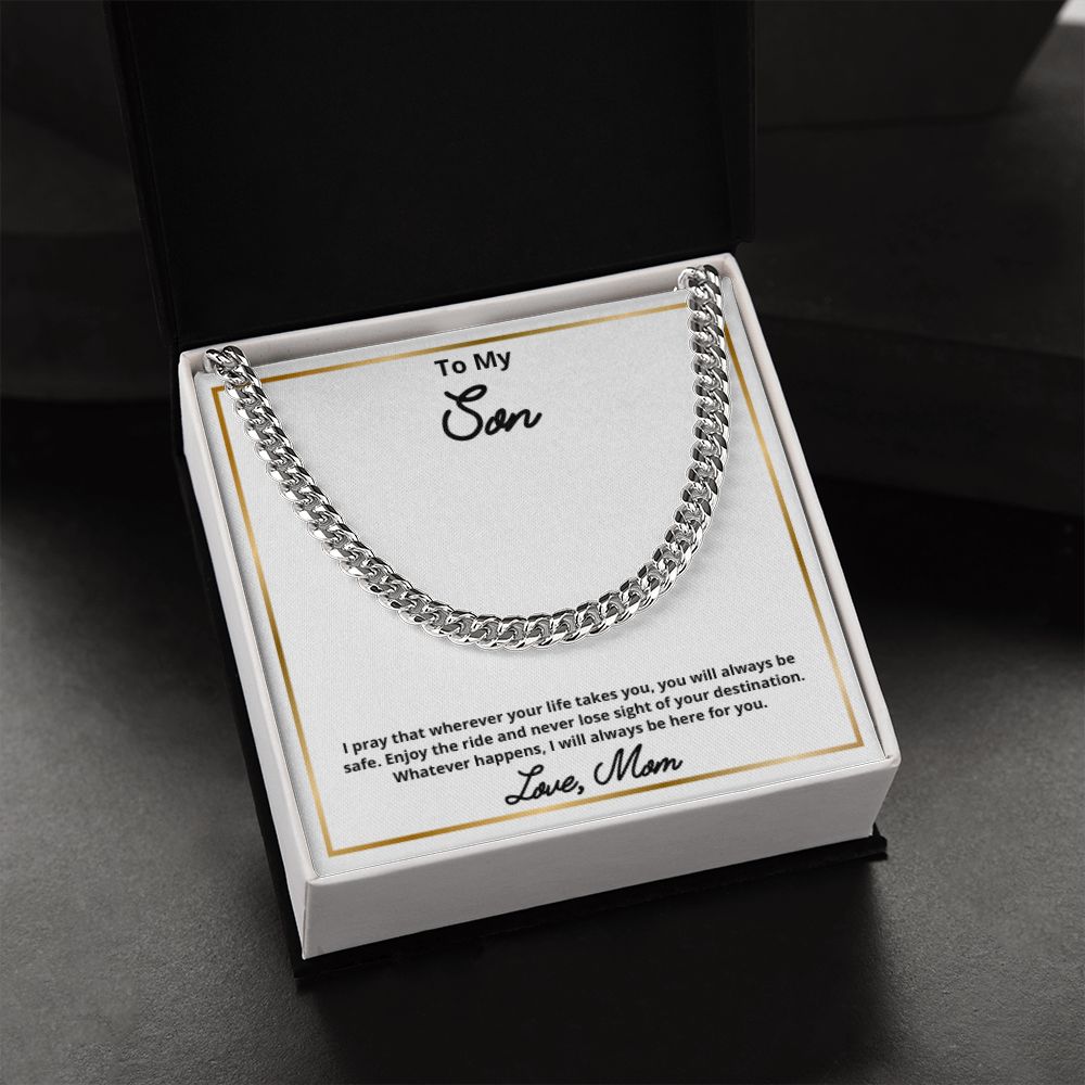 To My Son Necklace, Mother Son Necklace, Mother to Son Birthday Gift, Gifts to Son from Mom, Cuban Link Chain Necklace Gift, Message Card Jewelry
