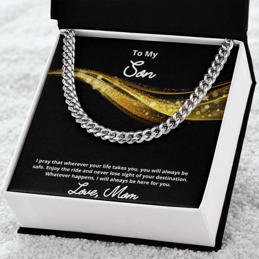 To My Son Necklace, Mother Son Necklace, Mother to Son Birthday Gift, Gifts to Son from Mom, Cuban Link Chain Necklace Gift, Message Card Jewelry