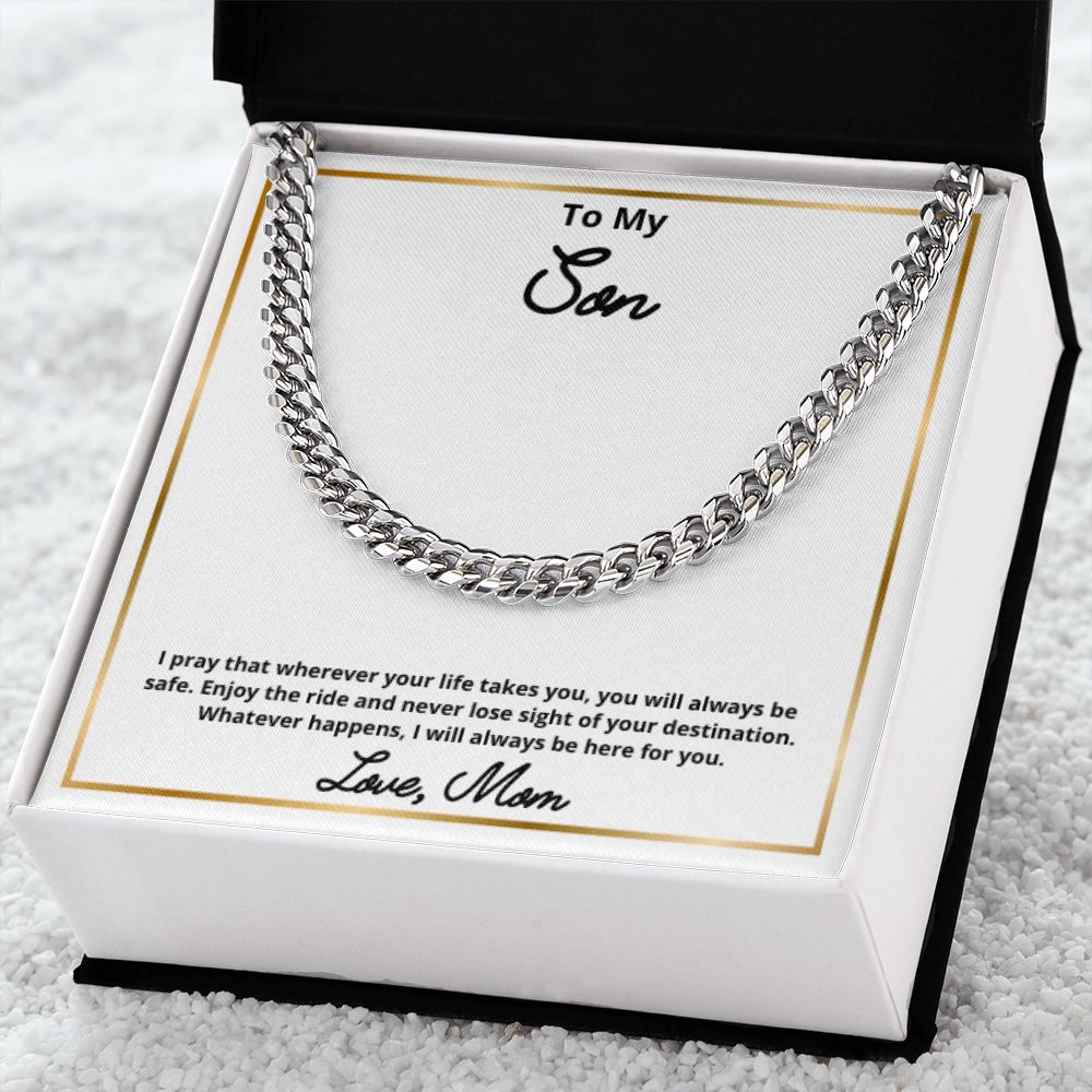 To My Son Necklace, Mother Son Necklace, Mother to Son Birthday Gift, Gifts to Son from Mom, Cuban Link Chain Necklace Gift, Message Card Jewelry