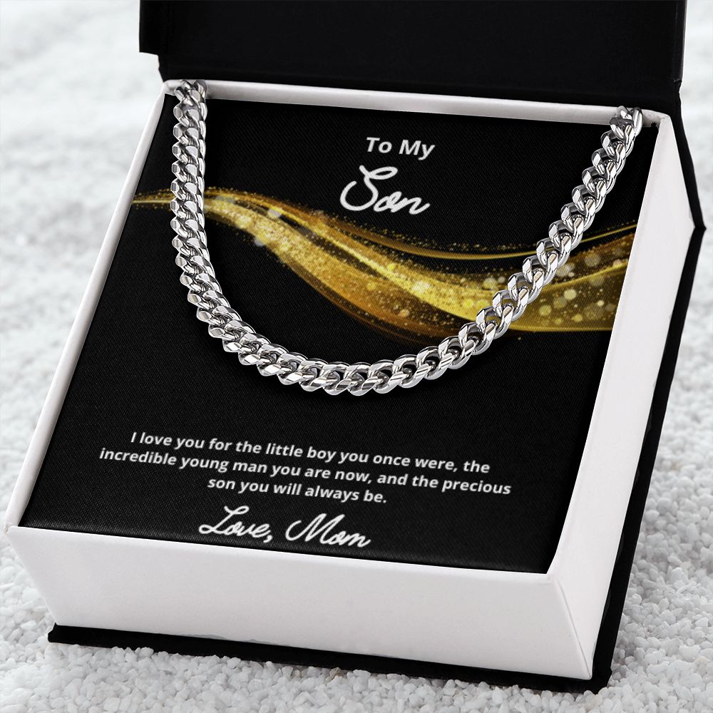 To My Son Necklace, Mother Son Necklace, Mother to Son Birthday Gift, Gifts to Son from Mom, Cuban Link Chain Necklace Gift, Message Card Jewelry