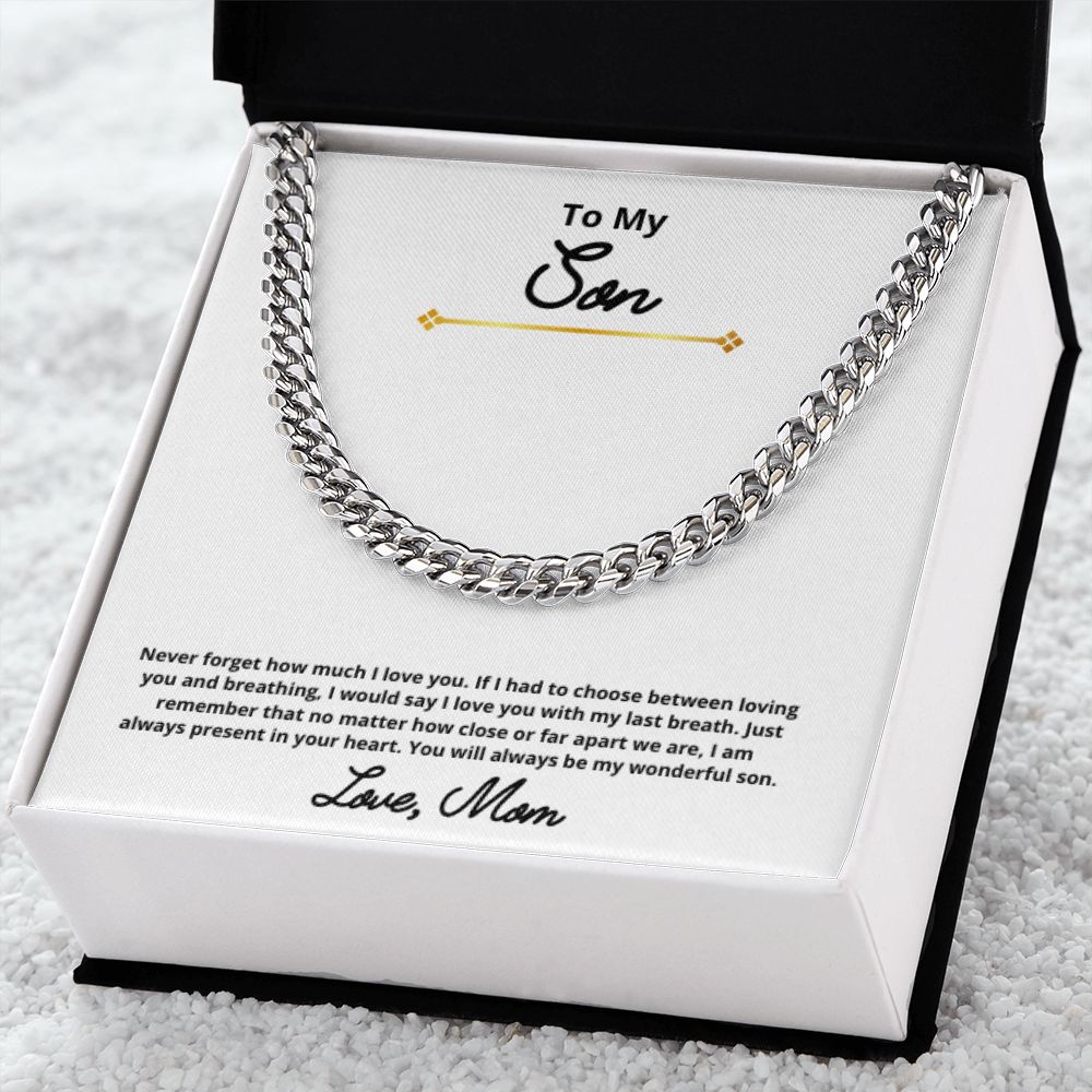 To My Son Necklace, Mother Son Necklace, Mother to Son Birthday Gift, Gifts to Son from Mom, Cuban Link Chain Necklace Gift, Message Card Jewelry