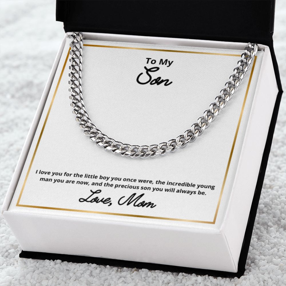 To My Son Necklace, Mother Son Necklace, Mother to Son Birthday Gift, Gifts to Son from Mom, Cuban Link Chain Necklace Gift, Message Card Jewelry