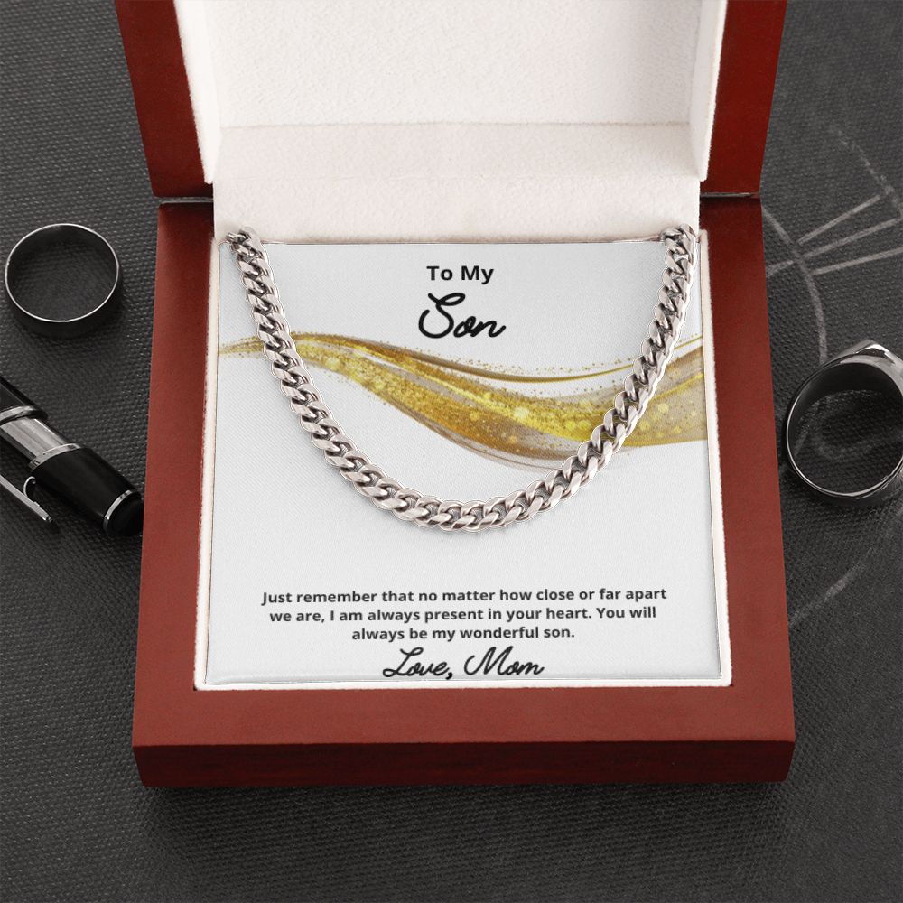 To My Son Necklace, Mother Son Necklace, Mother to Son Birthday Gift, Gifts to Son from Mom, Cuban Link Chain Necklace Gift, Message Card Jewelry