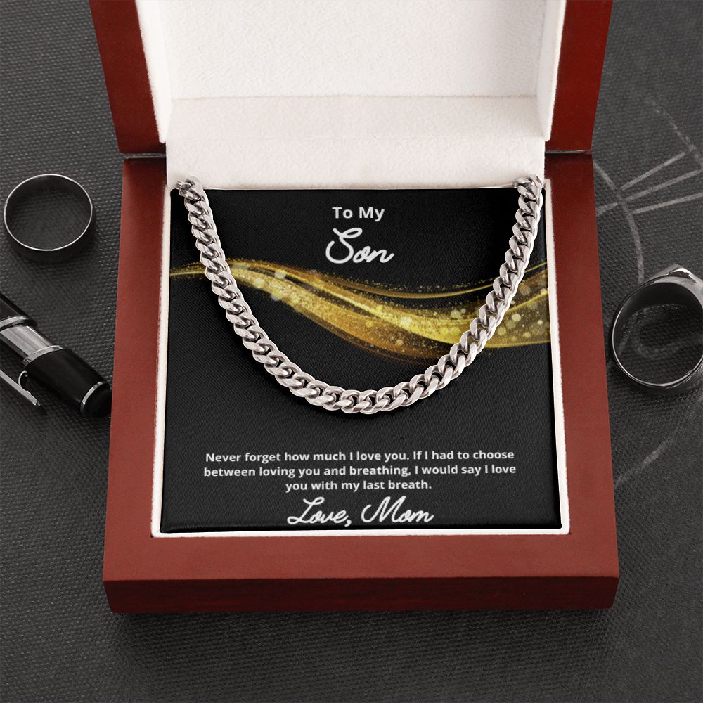 To My Son Necklace, Mother Son Necklace, Mother to Son Birthday Gift, Gifts to Son from Mom, Cuban Link Chain Necklace Gift, Message Card Jewelry