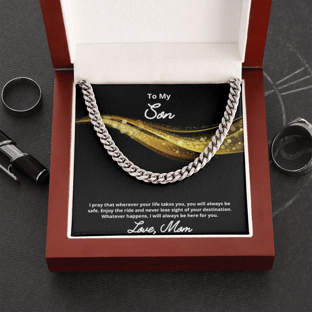 To My Son Necklace, Mother Son Necklace, Mother to Son Birthday Gift, Gifts to Son from Mom, Cuban Link Chain Necklace Gift, Message Card Jewelry