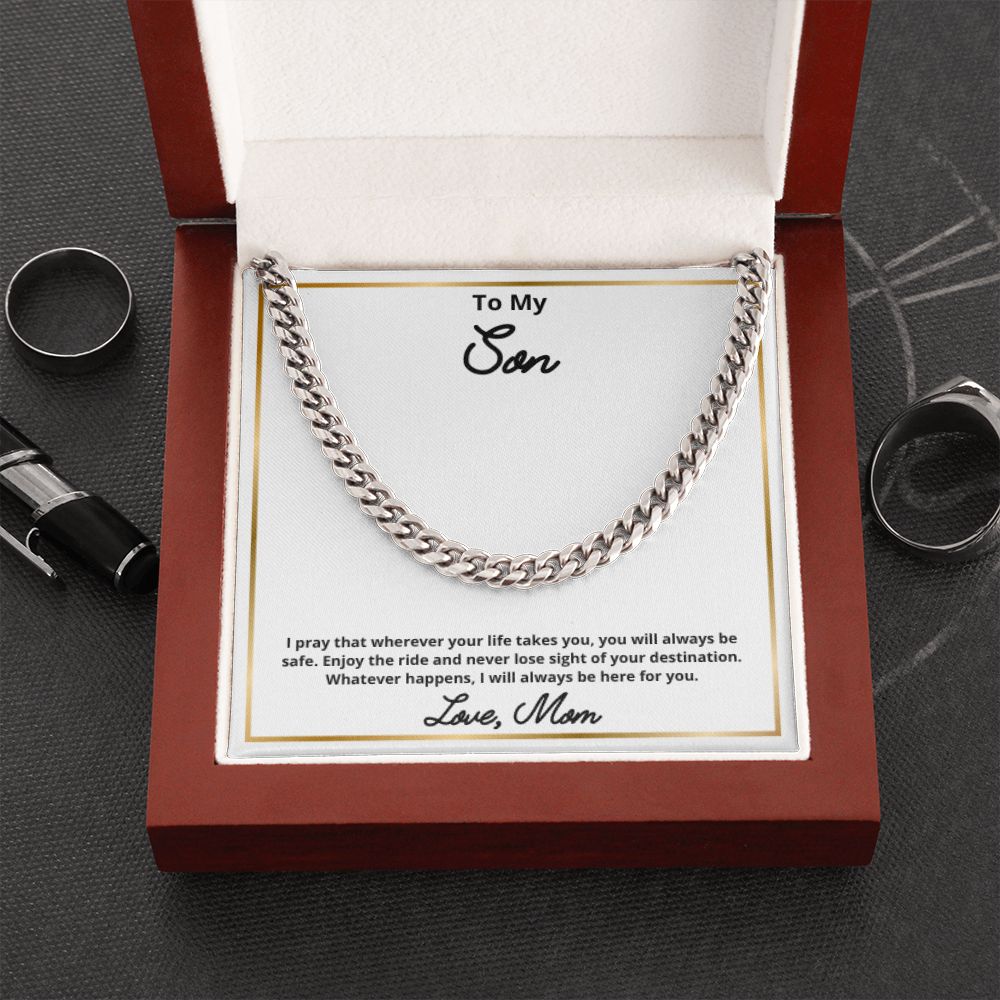 To My Son Necklace, Mother Son Necklace, Mother to Son Birthday Gift, Gifts to Son from Mom, Cuban Link Chain Necklace Gift, Message Card Jewelry