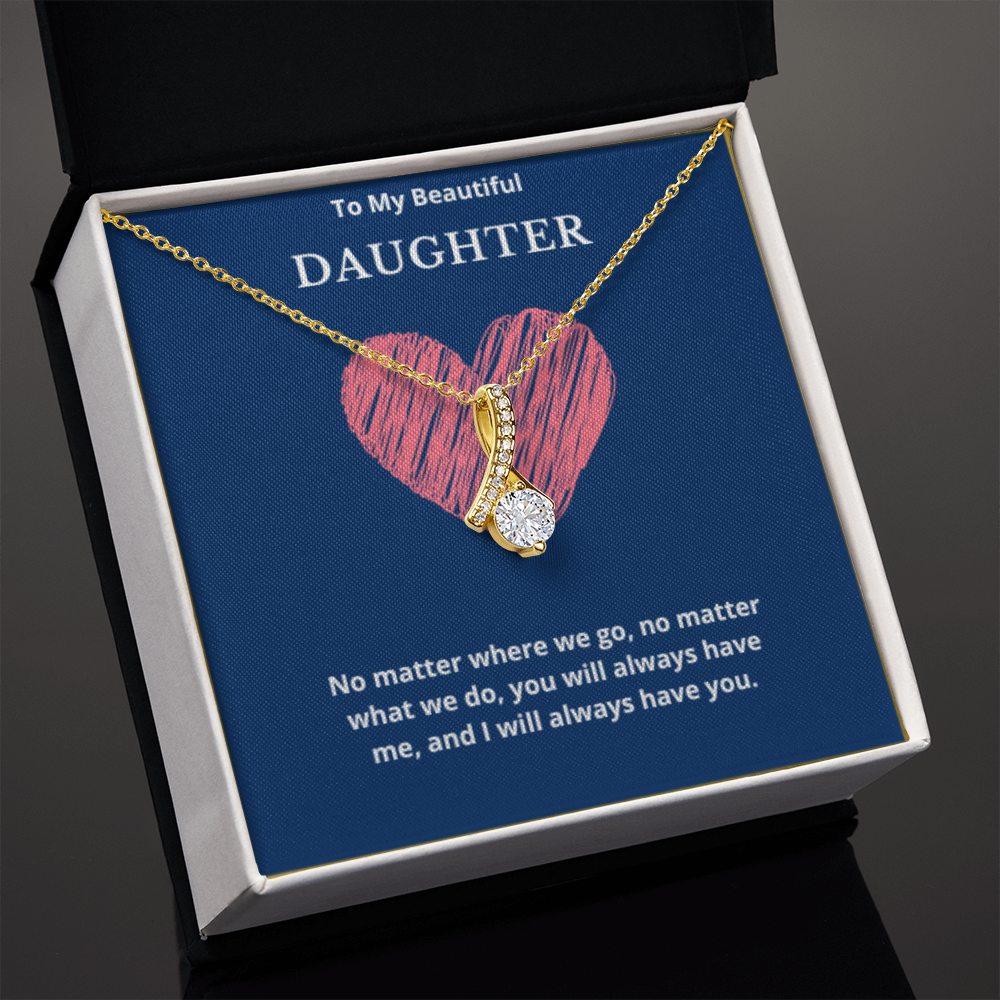 To My Beautiful Daughter Ribbon Necklace, Gift For Daughter From Mom, Daughter's Birthday, Daughter's Graduation, Daughter Jewelry