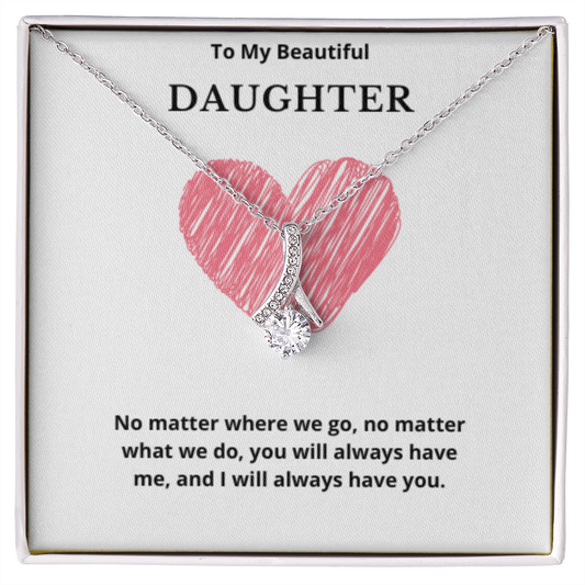 To My Beautiful Daughter Ribbon Necklace, Gift For Daughter From Mom, Daughter's Birthday, Daughter's Graduation, Daughter Jewelry
