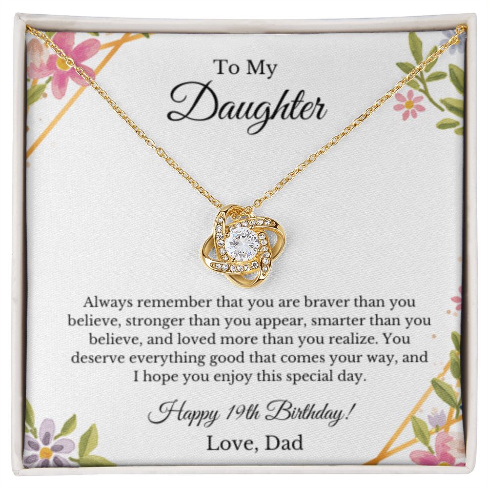 Daughter's 19th Birthday Necklace Gift With Message Card, To My Daughter 19th Birthday Gift From Dad