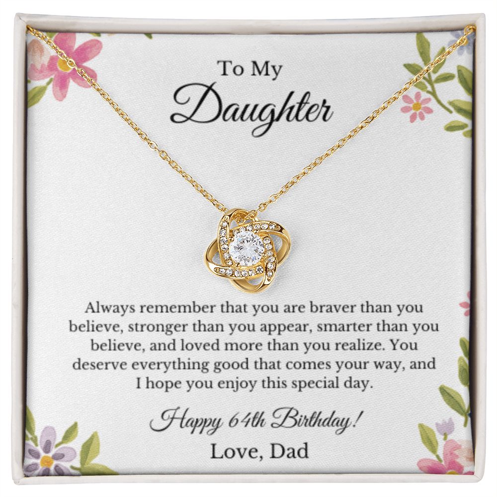 Daughter's 64th Birthday Necklace Gift With Message Card, To My Daughter 64th Birthday Gift From Dad