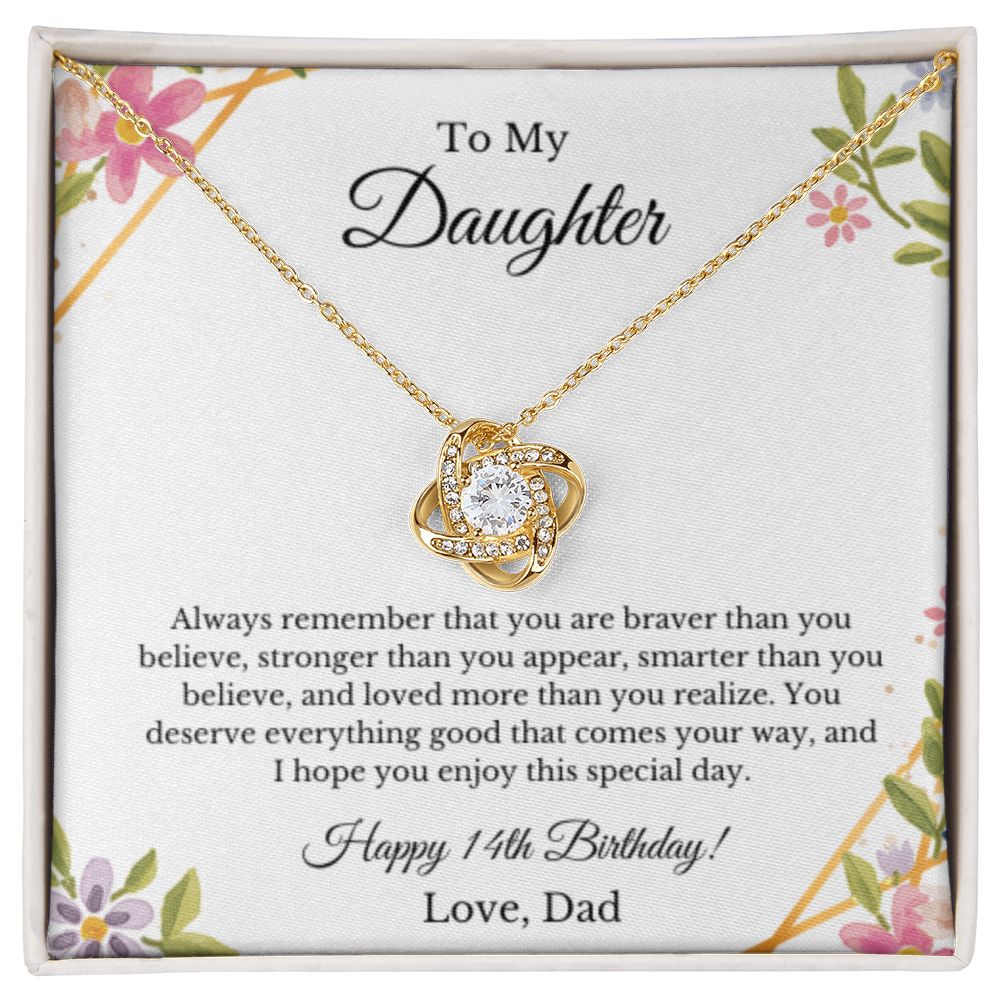 Daughter's 14th Birthday Necklace Gift With Message Card, To My Daughter 14th Birthday Gift From Dad