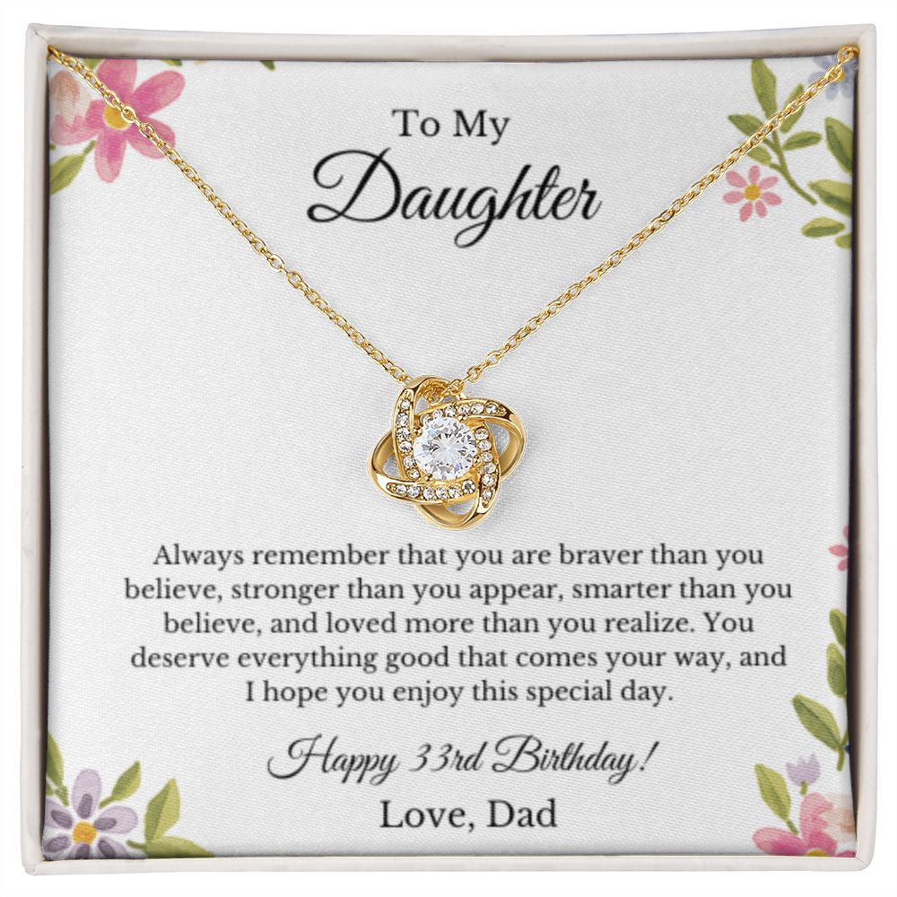 Daughter's 33rd Birthday Necklace Gift With Message Card, To My Daughter 33rd Birthday Gift From Dad