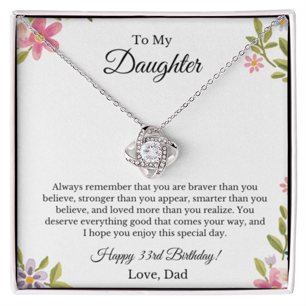 Daughter's 33rd Birthday Necklace Gift With Message Card, To My Daughter 33rd Birthday Gift From Dad