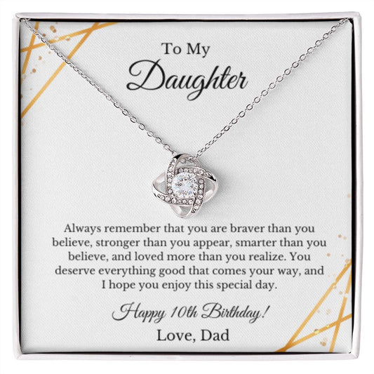 Daughter's 10th Birthday Necklace Gift With Message Card, To My Daughter 10th Birthday Gift From Dad