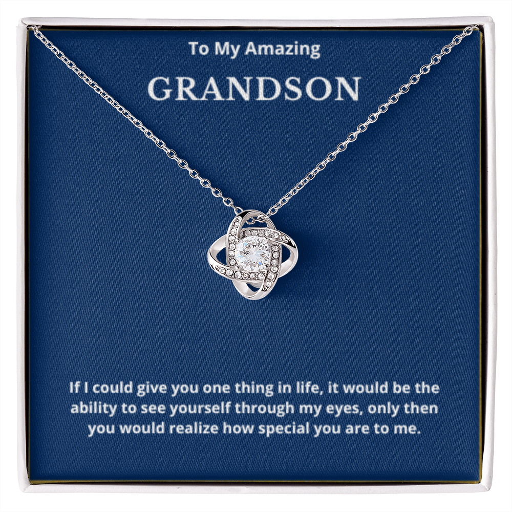 To Grandson Love Knot Necklace, Present For Grandson Birthday/Christmas Gifts For Grandson Necklace Grandson Jewelry Grandson Wedding Day Gifts