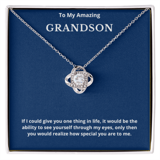 To Grandson Love Knot Necklace, Present For Grandson Birthday/Christmas Gifts For Grandson Necklace Grandson Jewelry Grandson Wedding Day Gifts