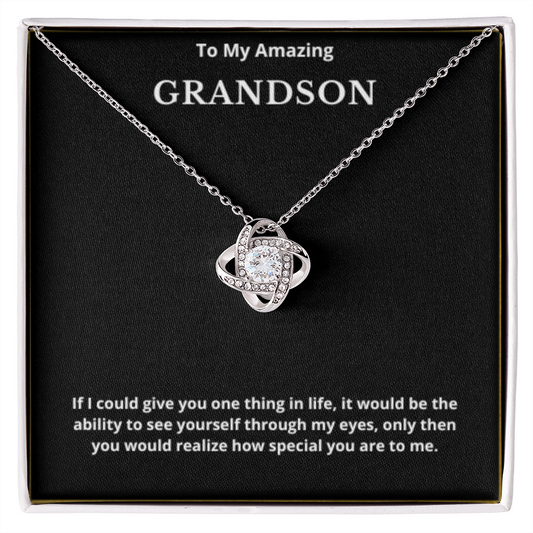 To Grandson Love Knot Necklace, Present For Grandson Birthday/Christmas Gifts For Grandson Necklace Grandson Jewelry Grandson Wedding Day Gifts