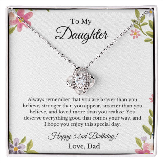 Daughter's 52nd Birthday Necklace Gift With Message Card, To My Daughter 52nd Birthday Gift From Dad