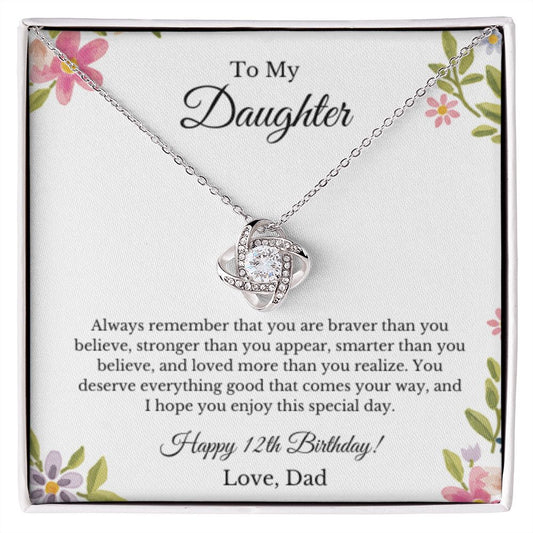 Daughter's 12th Birthday Necklace Gift With Message Card, To My Daughter 12th Birthday Gift From Dad