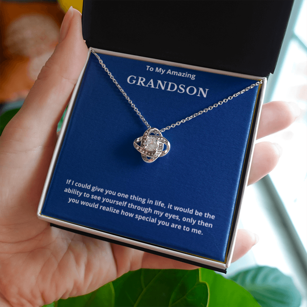 To Grandson Love Knot Necklace, Present For Grandson Birthday/Christmas Gifts For Grandson Necklace Grandson Jewelry Grandson Wedding Day Gifts