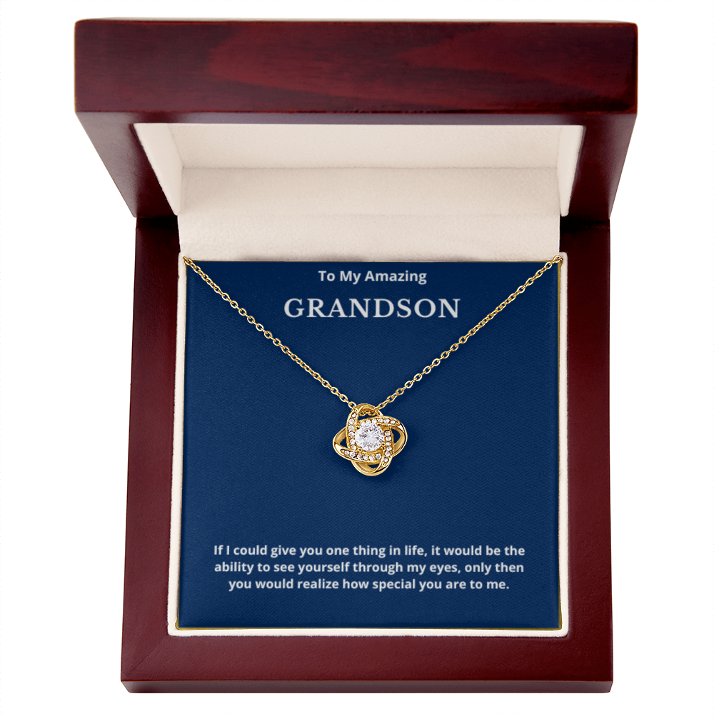To Grandson Love Knot Necklace, Present For Grandson Birthday/Christmas Gifts For Grandson Necklace Grandson Jewelry Grandson Wedding Day Gifts
