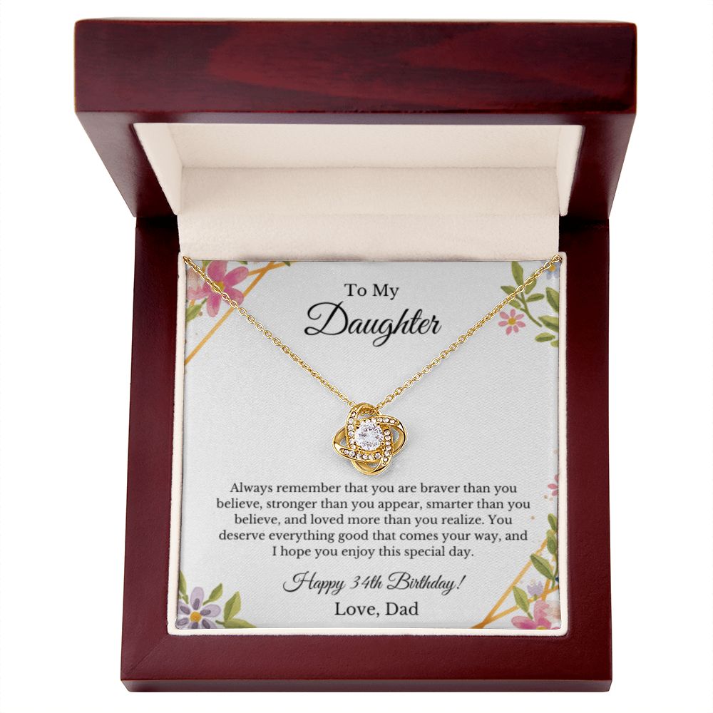 Daughter's 34th Birthday Necklace Gift With Message Card, To My Daughter 34th Birthday Gift From Dad
