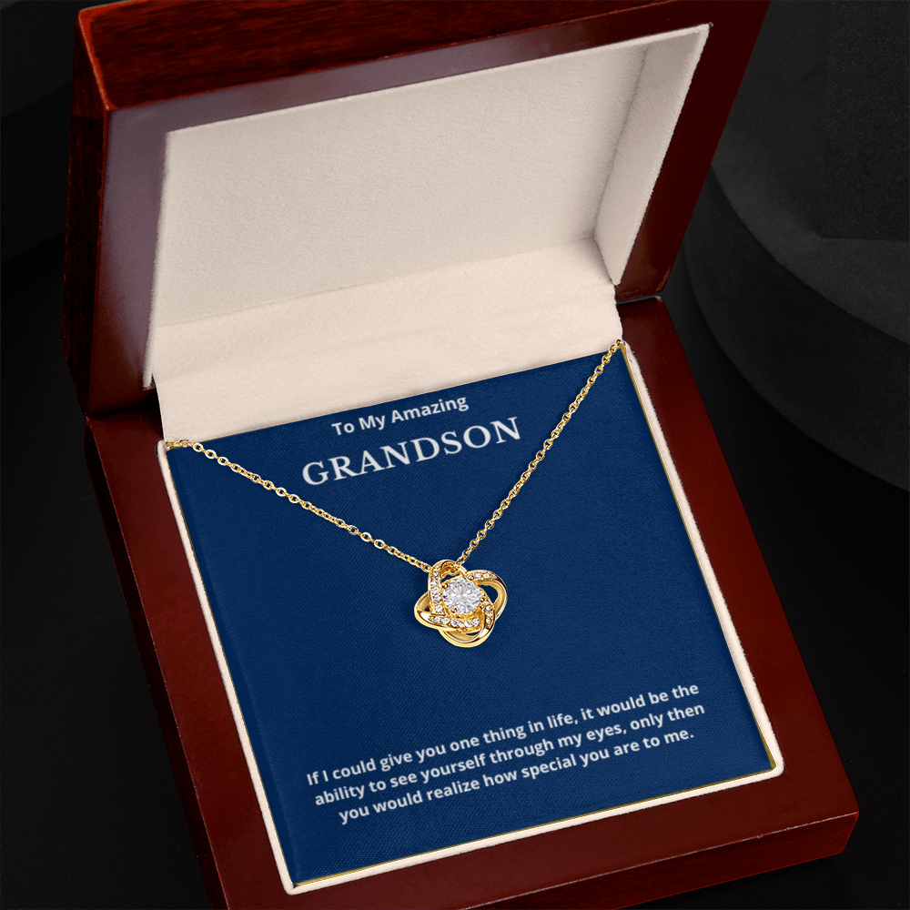 To Grandson Love Knot Necklace, Present For Grandson Birthday/Christmas Gifts For Grandson Necklace Grandson Jewelry Grandson Wedding Day Gifts