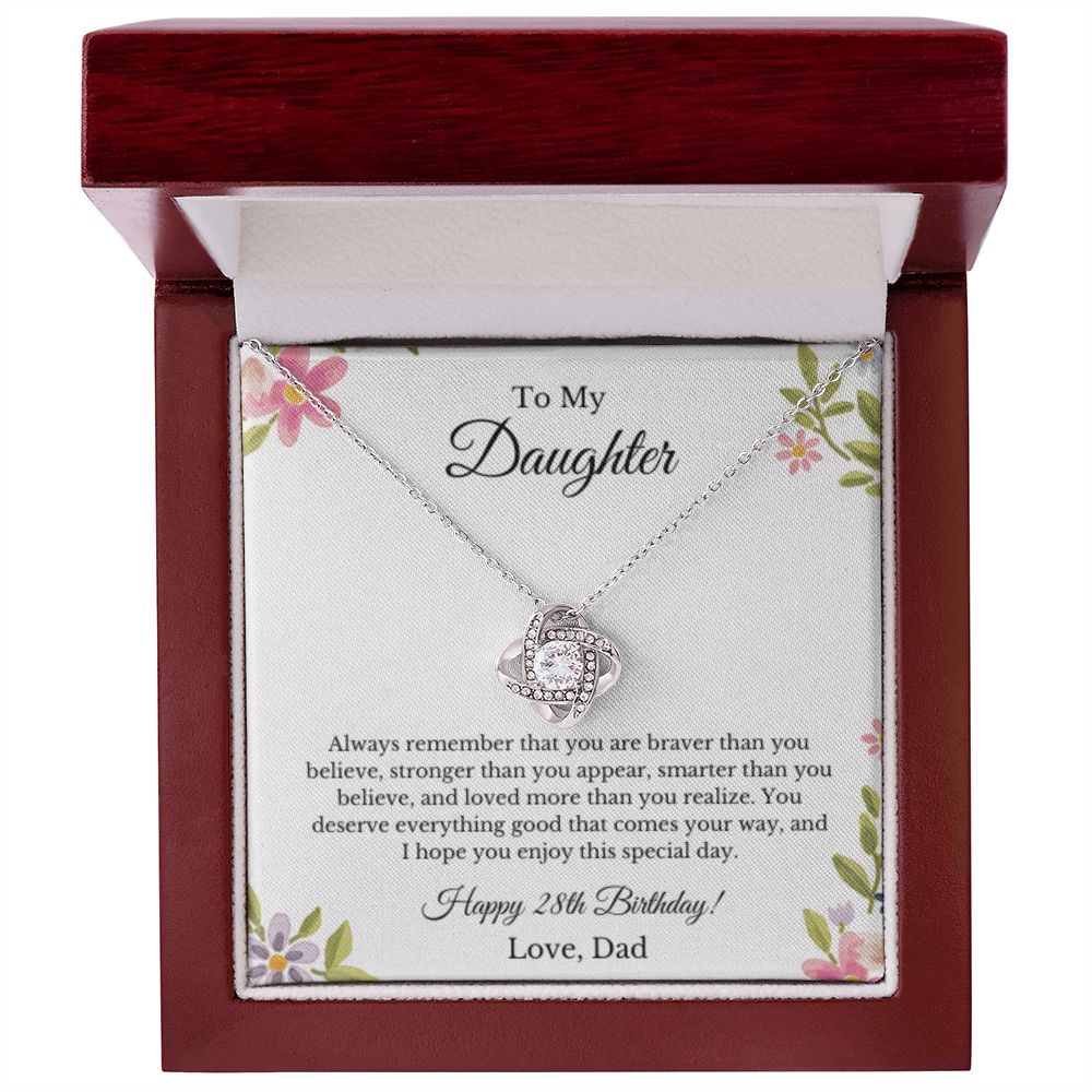 Daughter's 28th Birthday Necklace Gift With Message Card, To My Daughter 28th Birthday Gift From Dad