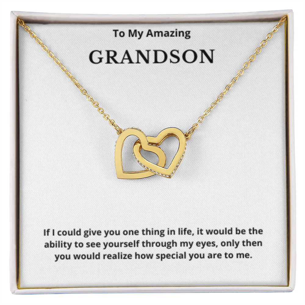 To Grandson Interlocking Hearts Necklace, Present For Grandson Birthday/Christmas Gifts For Grandson Jewelry Grandson Wedding Day Gifts