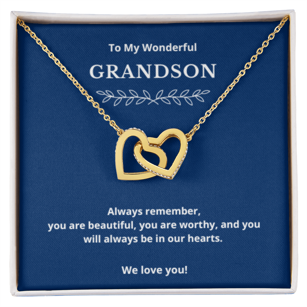 To Grandson Interlocking Hearts Necklace, Present For Grandson Birthday/Christmas Gifts For Grandson Jewelry Grandson Wedding Day Gifts