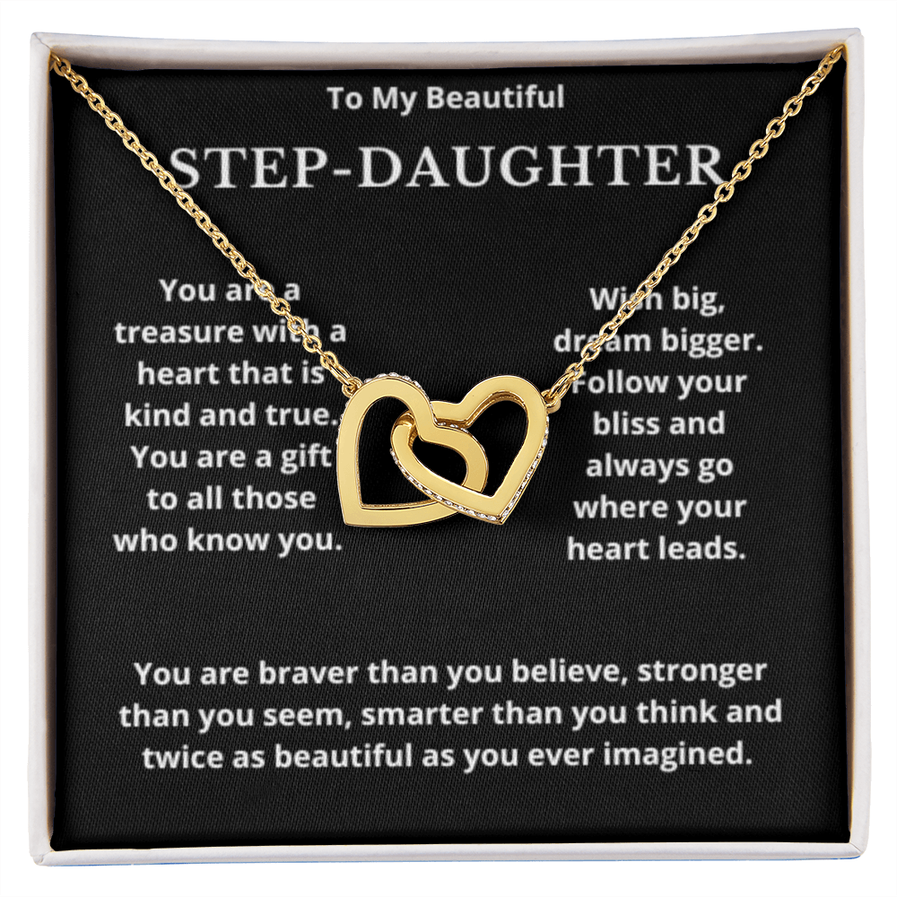 To Step-Daughter Interlocked Hearts Necklace, Present For Bonus Daughter Birthday/Christmas Gifts. Necklace Step-Daughter Jewelry